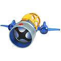 Toy Vehicle With Yellow Top Net Cage Blue Propellers And Silver Circular Front