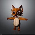 Cute Cartoon Fox Character 3D Model With Orange White Fur And Red Ears Open Arms