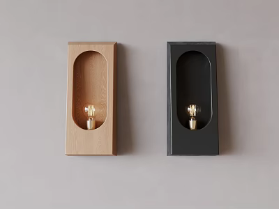 Modern Wall Lamps with Wooden and Black Rectangular Frames and Illuminated Bulbs 3d model