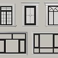 Casement Windows With Various Designs White Frames Black Sashes Arched Top And Grid Patterns 3d model