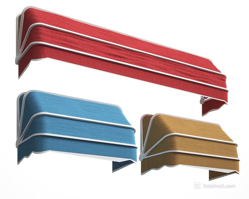 Red Blue and Brown Striped Layered Outdoor Awnings for Sunshade Design 3d model 