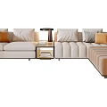Modern Sectional Sofa with Multiple Cushions Beige and Light Brown and Side Table with Lamp 3d model