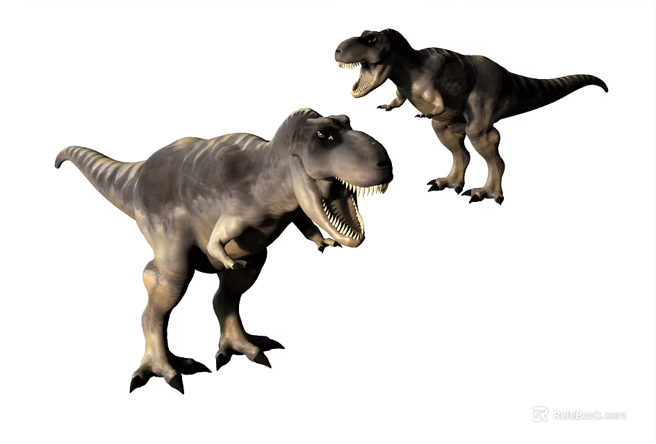 Two Standing Prehistoric Reptile Dinosaurs With Open Mouths And Sharp Teeth 3d model