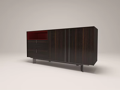 Modern Entryway Console Cabinet With Dark Wood Grain Drawer And Double Doors Metal Legs 3d model