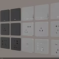 Modern Home Wall Mounted Switch Panels in Gray and White Various Styles 3d model