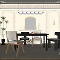 Elegant Modern Restaurant Interior Design With Dining Table Chairs Pendant Lights And Mirror 3d model