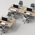 Light Colored Office Desks With Computer Monitors Keyboards And Ergonomic Chairs In Workspace 3d model