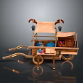 Handmade Wooden Vendor Cart With Canopy Wheels Storage Cabinets Small Drawers And Display Items