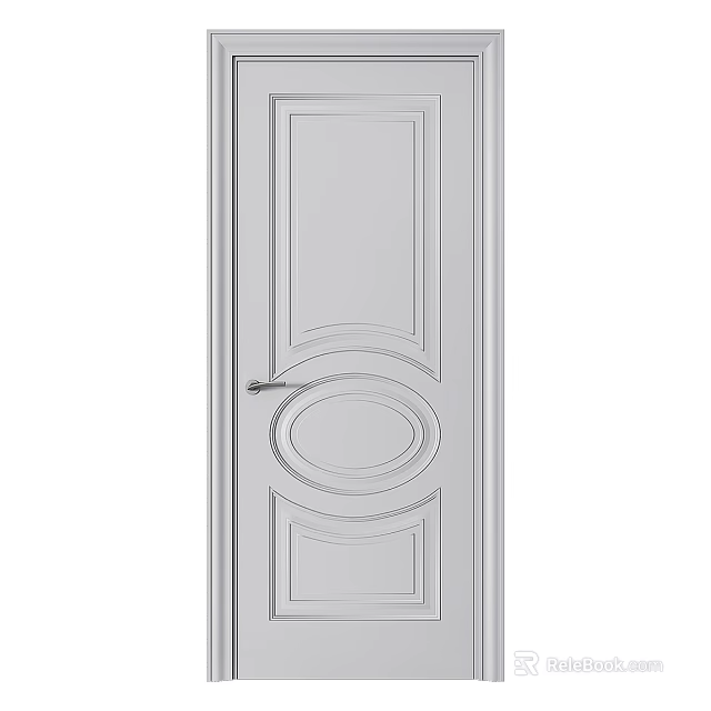 White Interior Hinged Door With Decorative Panel Handle And Modern Design Details 3d model