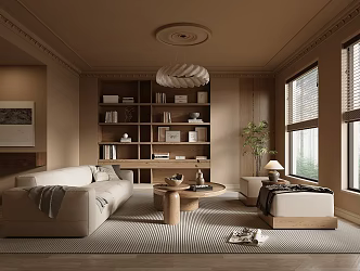 Antique Style Home Living Room Fabric Sofa Coffee Table Combination Leisure Sofa Chair Decoration Bookcase Decoration Chandelier 3d model
