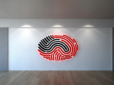 Modern Textured White Wall With Red Black Fingerprint Art And Spotlight Accents 3d model