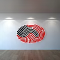 Modern Textured White Wall With Red Black Fingerprint Art And Spotlight Accents