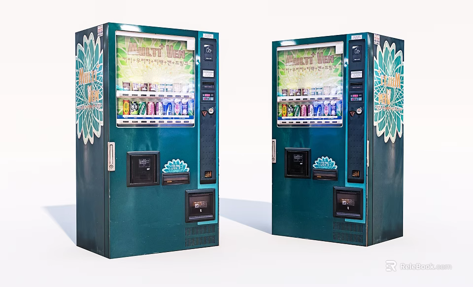 Green Commercial Vending Machines With Natural Floral Designs Dispensing Beverages 3d model 