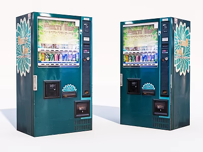 Green Commercial Vending Machines With Natural Floral Designs Dispensing Beverages 3d model