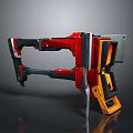 Futuristic Red Black And Yellow Metallic Weapon With Mechanical Components Design
