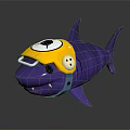 Cartoon Purple Shark Character Wearing Yellow Helmet With Blue Strap And White Eye Design