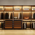 Modern Wooden Built-in Wardrobe Interior Design With Hanging Garments Drawers And Leather Bag