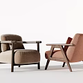 Stylish Comfortable Lounge Chairs With Fabric Upholstery Wooden Arms And Neutral Tones
