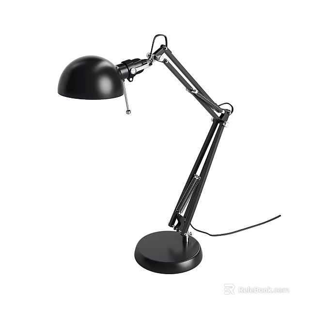 Black Adjustable Arm Desk Lamp With Modern Design And Metal Base 3d model 