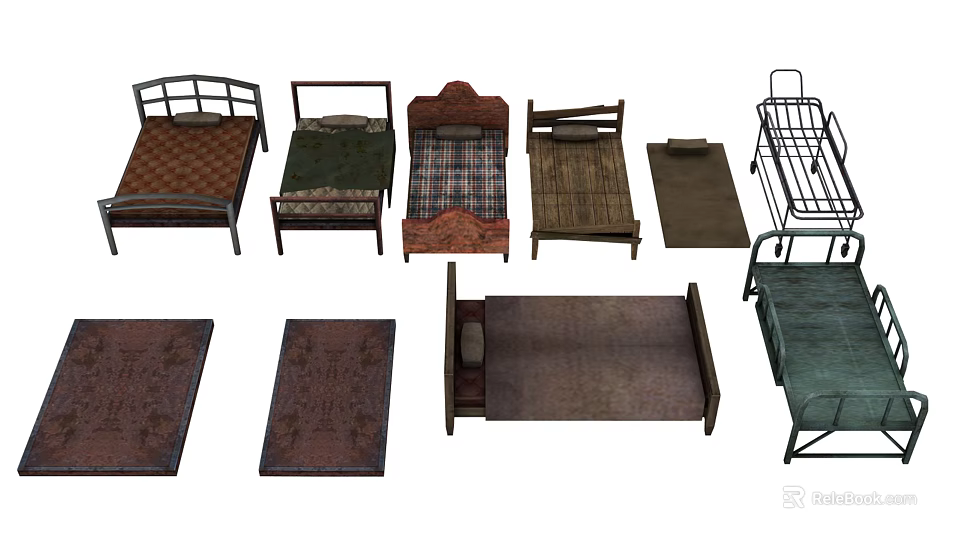 Various Single Bed Designs With Wooden Metal Frames And Mattresses 3d model 