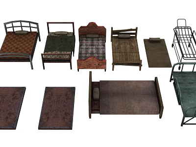 Various Single Bed Designs With Wooden Metal Frames And Mattresses 3d model