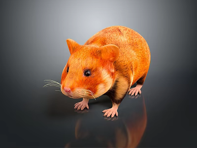 Orange Hamster Game Anime Character Standing On Black Background With Reflection 3d model