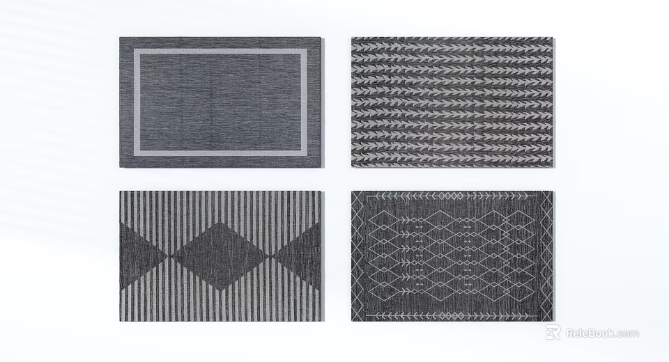 Stylish Square Rugs With Various Geometric Patterns And Modern Design Elements 3d model