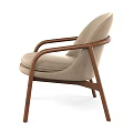 Modern Minimalist Leisure Chair With Brown Wooden Frame And Light Gray Upholstered Seat