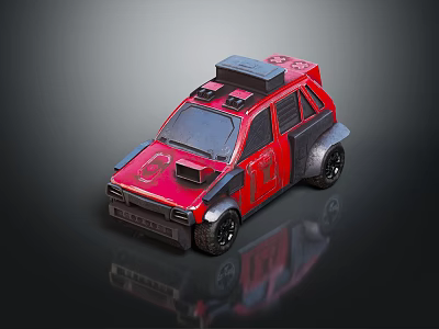 Red Off Road Style Toy Car With Roof Equipment And Black Details 3d model