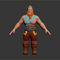 Cartoon 3D Man Character With Orange Hair Blue Beard Muscular Build Red Pants Orange Boots