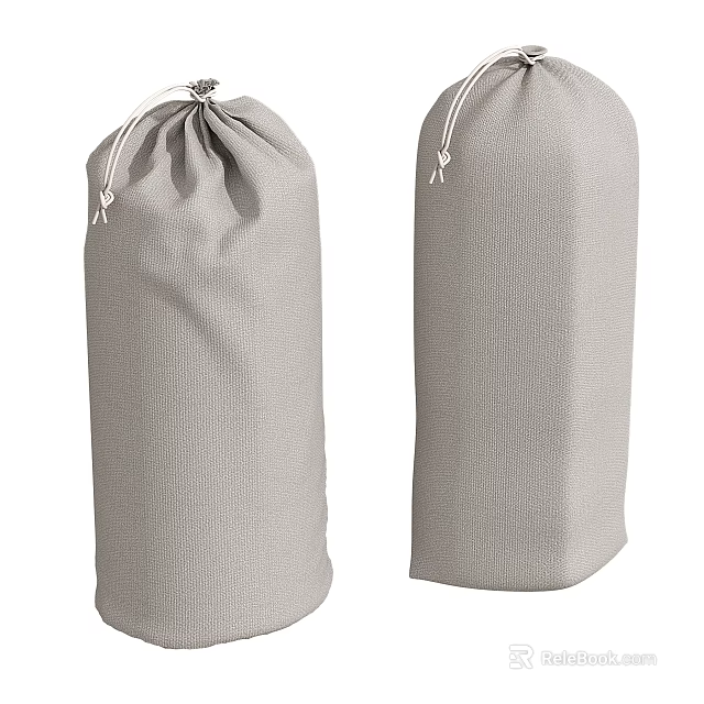 Light Gray Fabric Storage Baskets with Drawstring and Vertical Striped Texture 3d model