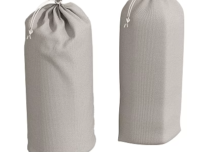 Light Gray Fabric Storage Baskets with Drawstring and Vertical Striped Texture 3d model