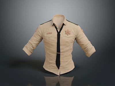 Beige Casual Shirt With Epaulets Chest Pockets Black Tie And Left Chest Badge 3d model