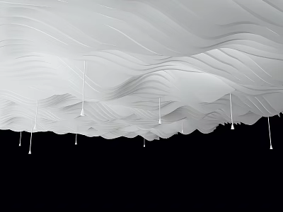 Elegant Modern White Wavy Ceiling Interior Design With Hanging Lighting Fixtures 3d model