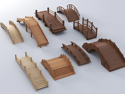 Assorted 3D Wooden Bridge Models Featuring Different Designs And Styles For Garden Decoration 3d model