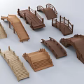 Assorted 3D Wooden Bridge Models Featuring Different Designs And Styles For Garden Decoration