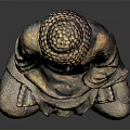 Serene Buddha Sculpture Carving In Sitting Posture With Robe Details And Textured Surface