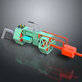 Mechanical Weapon 3D Design With Green Orange Gray Wheel Structure And Handle