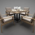 Elegant Modern Dining Table Setup With Four Chairs Tableware And Wine Glasses 3d model