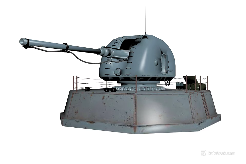 Naval Gun Turret Military Weapon System With Rotating Base And Metallic Structure 3d model 