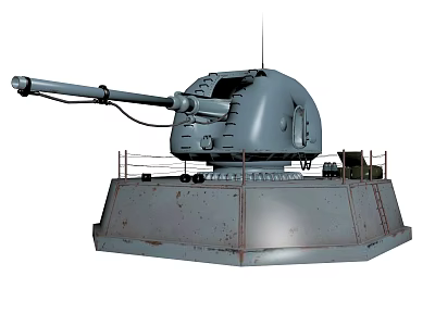 Naval Gun Turret Military Weapon System With Rotating Base And Metallic Structure 3d model