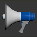 Computer Megaphone With Blue White Body Gray Edge And Dark Background Reflection 3d model