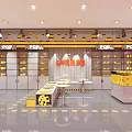 Cheese Themed Store Interior With Colorful Dots Wall Decor Display Shelves And Tables