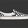 Black And White Checkered Slip On Shoes With White Sole For Casual Wear