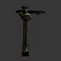 Antique Mechanical Lever Structure With Metal Arm Rotating Wheel And Suspended Rope