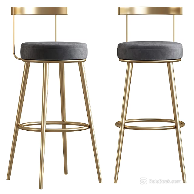 Modern Bar Stools With Gold Metal Frame And Gray Velvet Comfortable Seat 3d model 