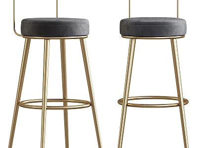 Modern Bar Stools With Gold Metal Frame And Gray Velvet Comfortable Seat 3d model