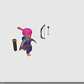 3D Model of Purple Bow Arrow and Quiver With Pink Haired Character in Purple Outfit