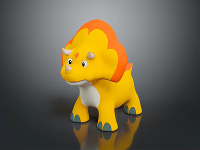 Yellow Cartoon Triceratops Toy Character With Orange Frill White Belly And Green Feet 3d model