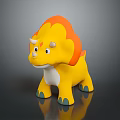 Yellow Cartoon Triceratops Toy Character With Orange Frill White Belly And Green Feet